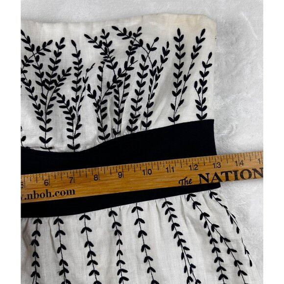 Ann Taylor Womens Dress Strapless White Embroidered Black Waist Linen Fairy - Picture 7 of 10
